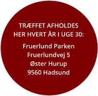 TRÆFFET AFHOLDES HER HVERT ÅR I UGE 30: Fruerlund ParkenFruerlundvej 5Øster Hurup9560 Hadsund